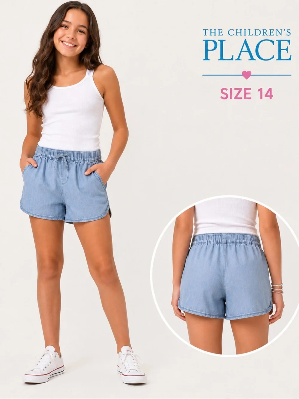 The Children’s Place Girls Size 14 Chambray Pull-On Dolphin Shorts Light Wash